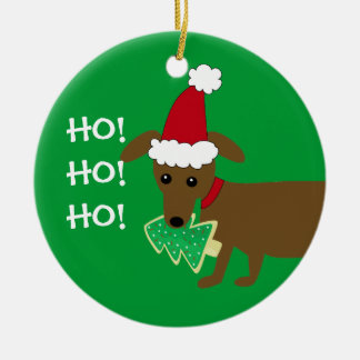 HO! HO! HO! Christmas Dachshund Ceramic Tree Decoration