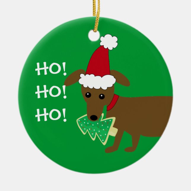 HO! HO! HO! Christmas Dachshund Ceramic Tree Decoration (Front)