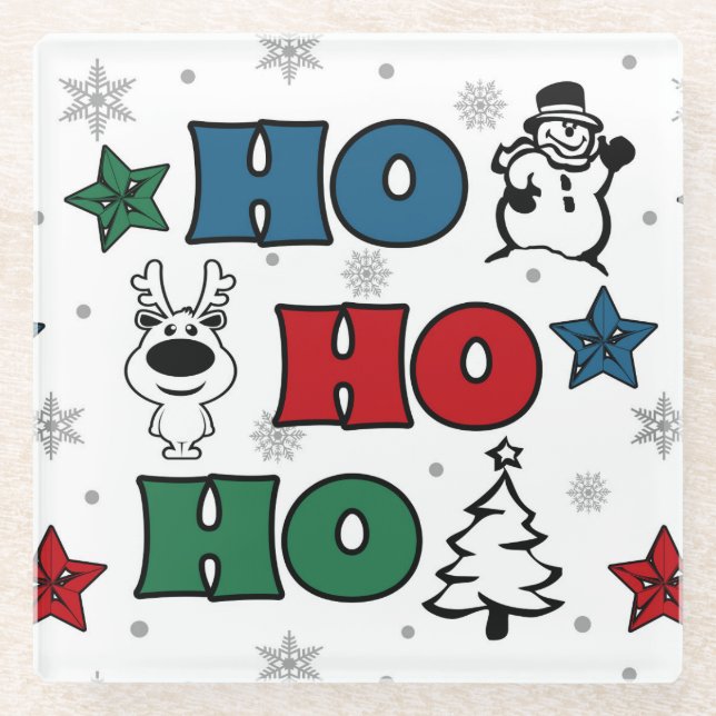 Ho-Ho-Ho Christmas design Glass Coaster (Front)