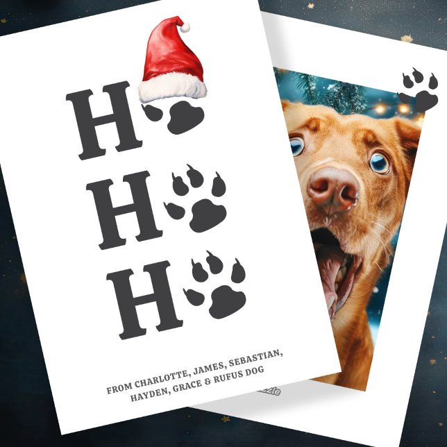 Ho Ho Ho Christmas Dog Paw Personalised Holiday Card (Ho Ho Ho Christmas Dog Paw Personalized Holiday Card by Ricaso. Fun pet themed with Santa Hat detail)
