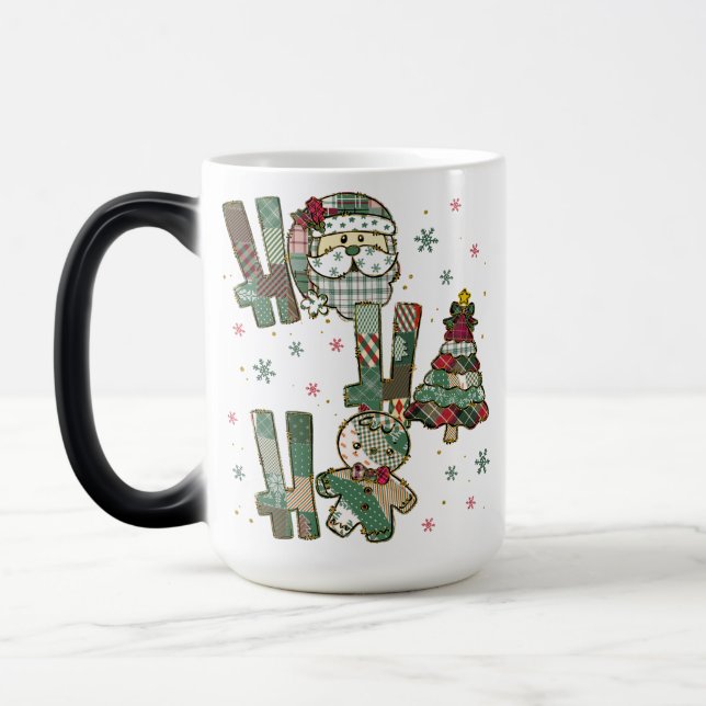 Ho Ho Ho Christmas Festive Patchwork Magic Mug (Left)