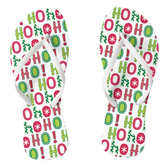 Ho Ho Ho Christmas Fun Modern Red Green Pattern Jandals (Footbed)