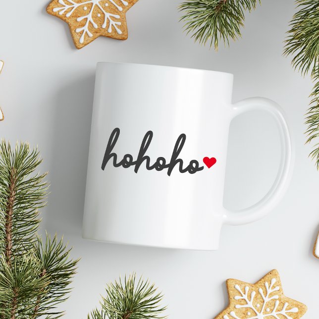 Ho Ho Ho | Christmas Heart Modern Minimalist Coffee Mug (Ho Ho Ho Christmas mug by Guava, featuring modern script typography and a festive red heart)