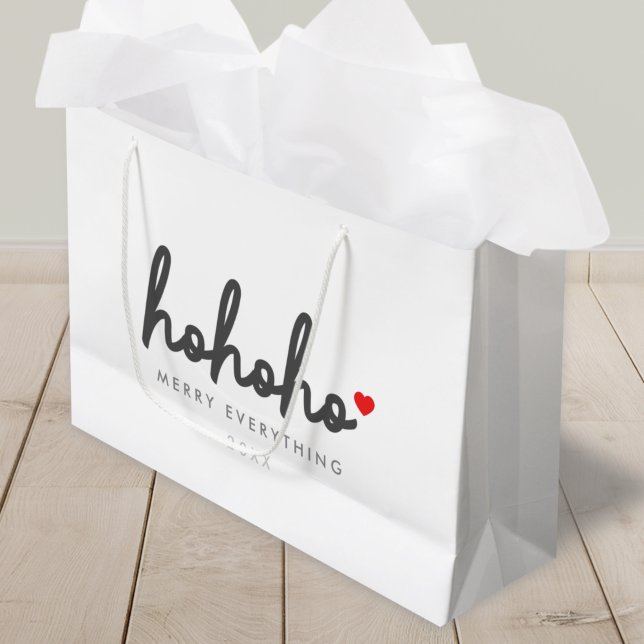 Ho Ho Ho | Christmas Heart Modern Minimalist Large Gift Bag (Creator Uploaded)