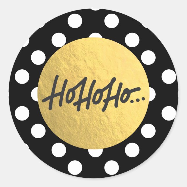 HO HO HO Christmas Holiday Black White Polka Dots Classic Round Sticker (Front)