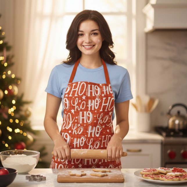Ho Ho Ho Christmas Holiday Chic Modern Typography Apron (Creator Uploaded)