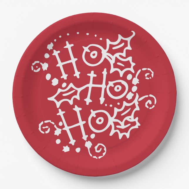 Ho Ho Ho Christmas Holiday Paper Plates (Front)