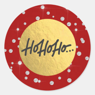 HO HO HO Christmas Holiday Red Silver Dots Foil Classic Round Sticker