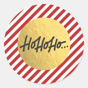 HO HO HO Christmas Holiday Red Stripes Gold Foil Classic Round Sticker