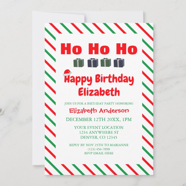 Ho Ho Ho Christmas Kids Birthday Invitation (Front)