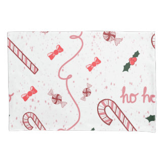 Ho ho ho Christmas paper with candy canes Pillowcase