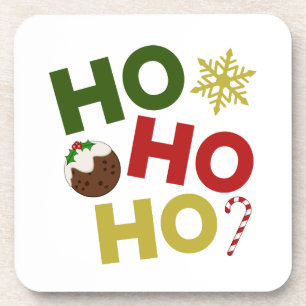 HO HO HO+Christmas Pudding, Candy, Snowflake Coaster