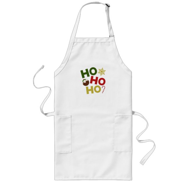 HO HO HO+Christmas Pudding, Candy, Snowflake Long Apron (Front)