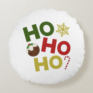 HO HO HO+Christmas Pudding, Candy, Snowflake Round Cushion