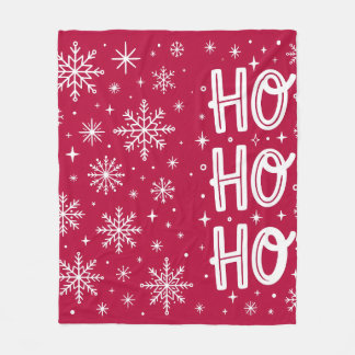Ho Ho Ho Christmas Red Snowflake Fleece Blanket
