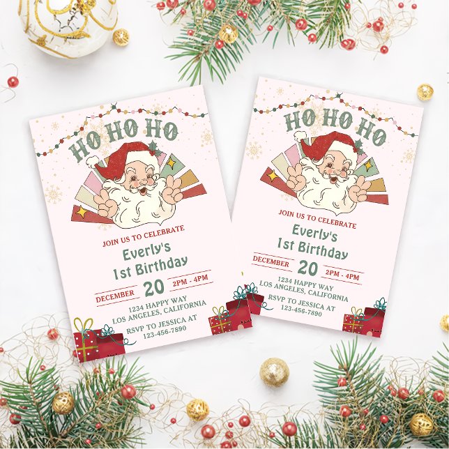 Ho Ho Ho Christmas Santa 1st Birthday Party Invitation (Creator Uploaded)