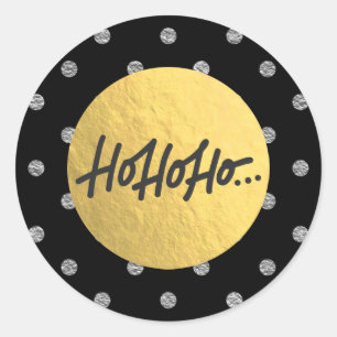 HO HO HO Christmas Silver Polka Dots Gold Foil Classic Round Sticker