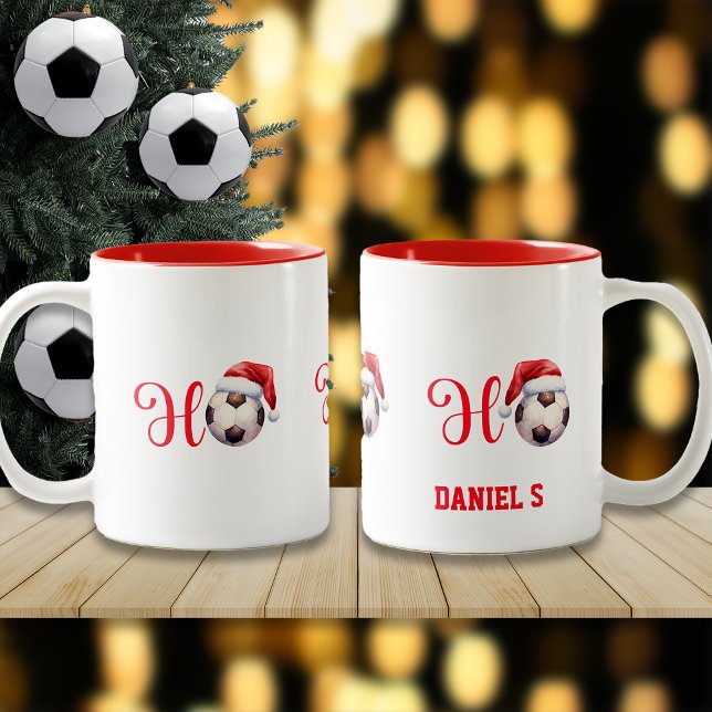 Ho Ho Ho Christmas Soccer/Football Custom Name Two-Tone Coffee Mug (Creator Uploaded)