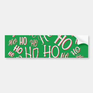 HO HO HO Christmas text pattern white green red Bumper Sticker