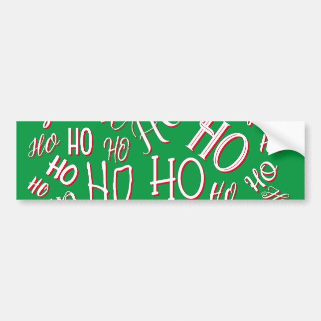 HO HO HO Christmas text pattern white green red Bumper Sticker (Front)