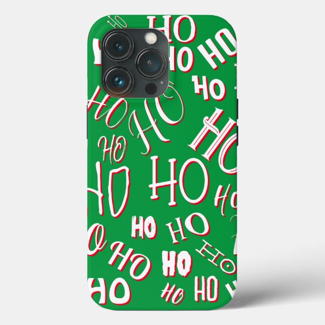 HO HO HO Christmas text pattern white green red Case-Mate iPhone Case (Back)