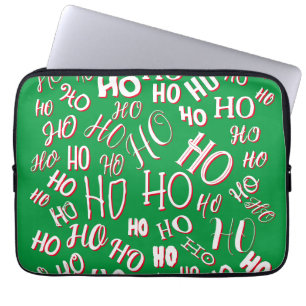 HO HO HO Christmas text pattern white green red Laptop Sleeve