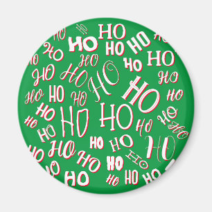 HO HO HO Christmas text pattern white green red Magnet