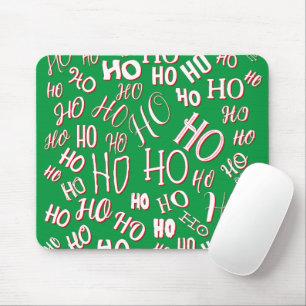 HO HO HO Christmas text pattern white green red Mouse Pad