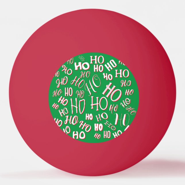 HO HO HO Christmas text pattern white green red Ping Pong Ball (Front)