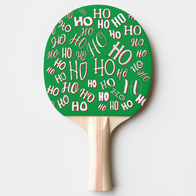 HO HO HO Christmas text pattern white green red Ping Pong Paddle (Front)