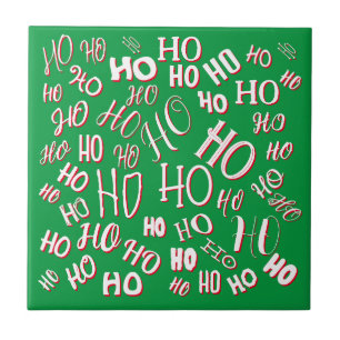 HO HO HO Christmas text pattern white green red Tile