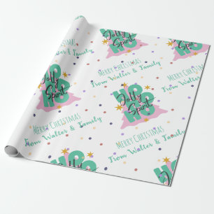 Ho Ho Ho Christmas tree Custom Name Christmas Gift Wrapping Paper
