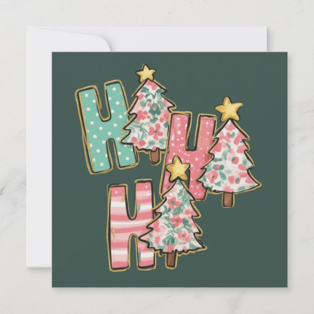 Ho Ho Ho Christmas Tree Merry Trees Coquette Holiday Card (Front)