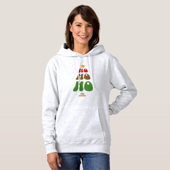 Ho Ho Ho Christmas Tree – Retro Xmas Hoodie (Front Full)