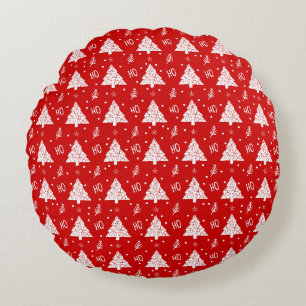 Ho Ho Ho Christmas Trees Round Cushion
