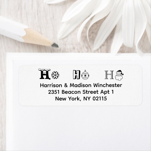 Ho Ho Ho Christmas white black cute return address (Insitu)