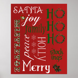 HO HO HO Christmas Words Poster or Print