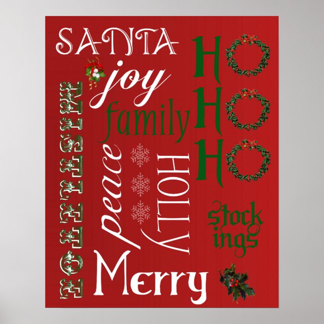 HO HO HO Christmas Words Poster or Print (Front)