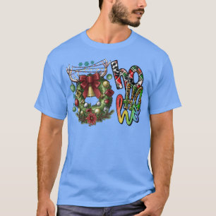 Ho Ho Ho Christmas, Wreath Snowflakes, Bell Lights T-Shirt