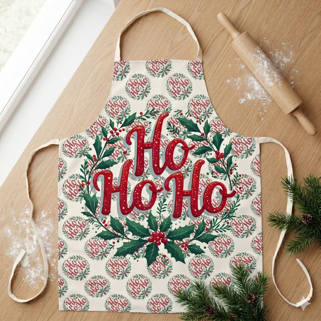 Ho Ho Ho Christmas Wreath Typography Design Apron (Ho Ho Ho Christmas Wreath Typography Design Apron)