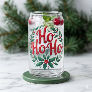 Ho Ho Ho Christmas Wreath Typography Design Can Glass