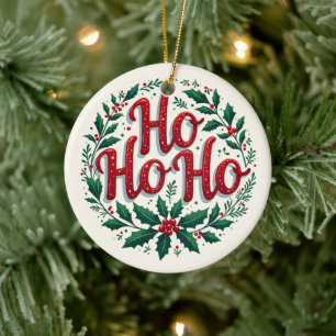 Ho Ho Ho Christmas Wreath Typography Design Ceramic Tree Decoration