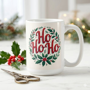 Ho Ho Ho Christmas Wreath Typography Design Coffee Mug