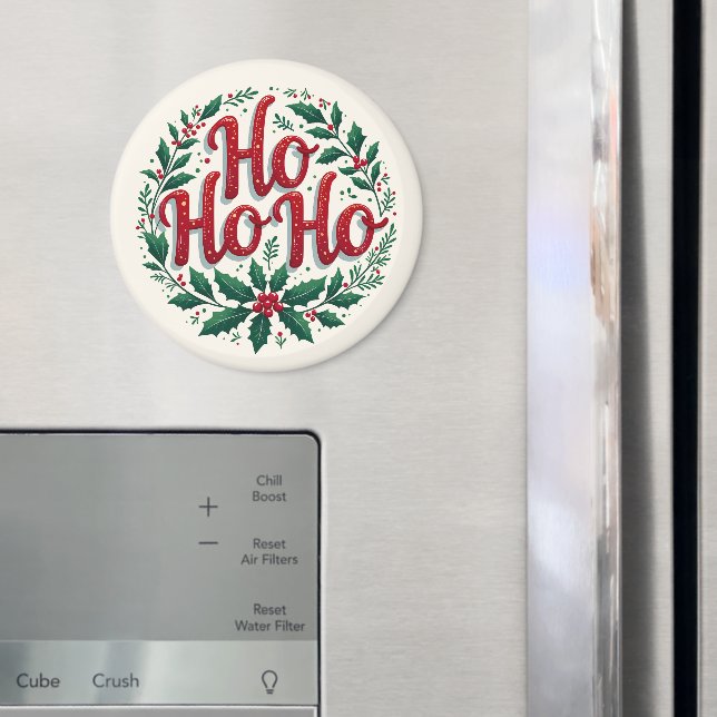 Ho Ho Ho Christmas Wreath Typography Design Magnet (In Situ (Fridge))