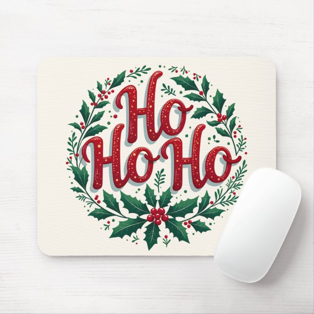 Ho Ho Ho Christmas Wreath Typography Design Mouse Pad (With Mouse)