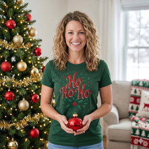 Ho Ho Ho Christmas Wreath Typography Design T-Shirt