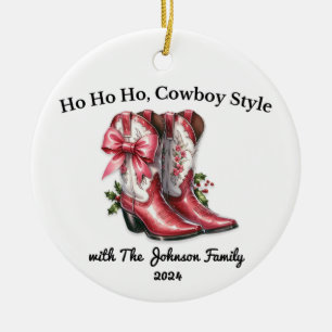 Ho Ho Ho, Cowboy Style Ceramic Tree Decoration