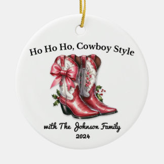 Ho Ho Ho, Cowboy Style Ceramic Tree Decoration