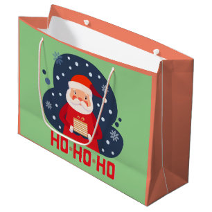 Ho Ho Ho cute colours Modern retro Christmas green Large Gift Bag