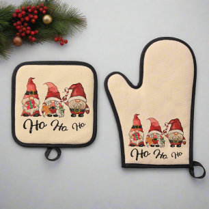 Ho Ho Ho! Cute Gnomes Nordic Christmas Kichen Oven Mitt & Pot Holder Set